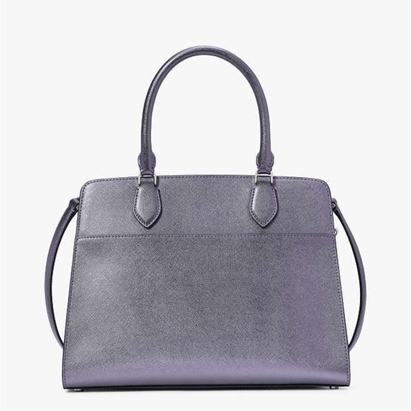 Kate Spade Madison Medium Metallic Gray Saffiano Pvc Satchel Purse Handbag - Picture 3 of 12